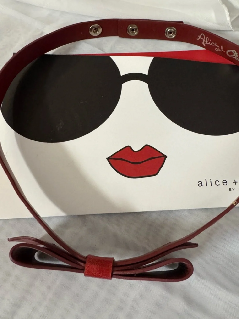 Alice + Olivia by Stacey Bendet RARE Red Leather Skinny Logo Belt - EUC/ Size XS
